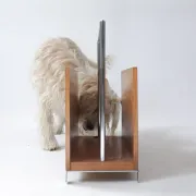 Mid-century modern magazine rack, teak and chrome, 1960s