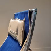 Marcello Cuneo ‘Louisa’ lounge chair in blue canvas and white leather, Italy 1970s