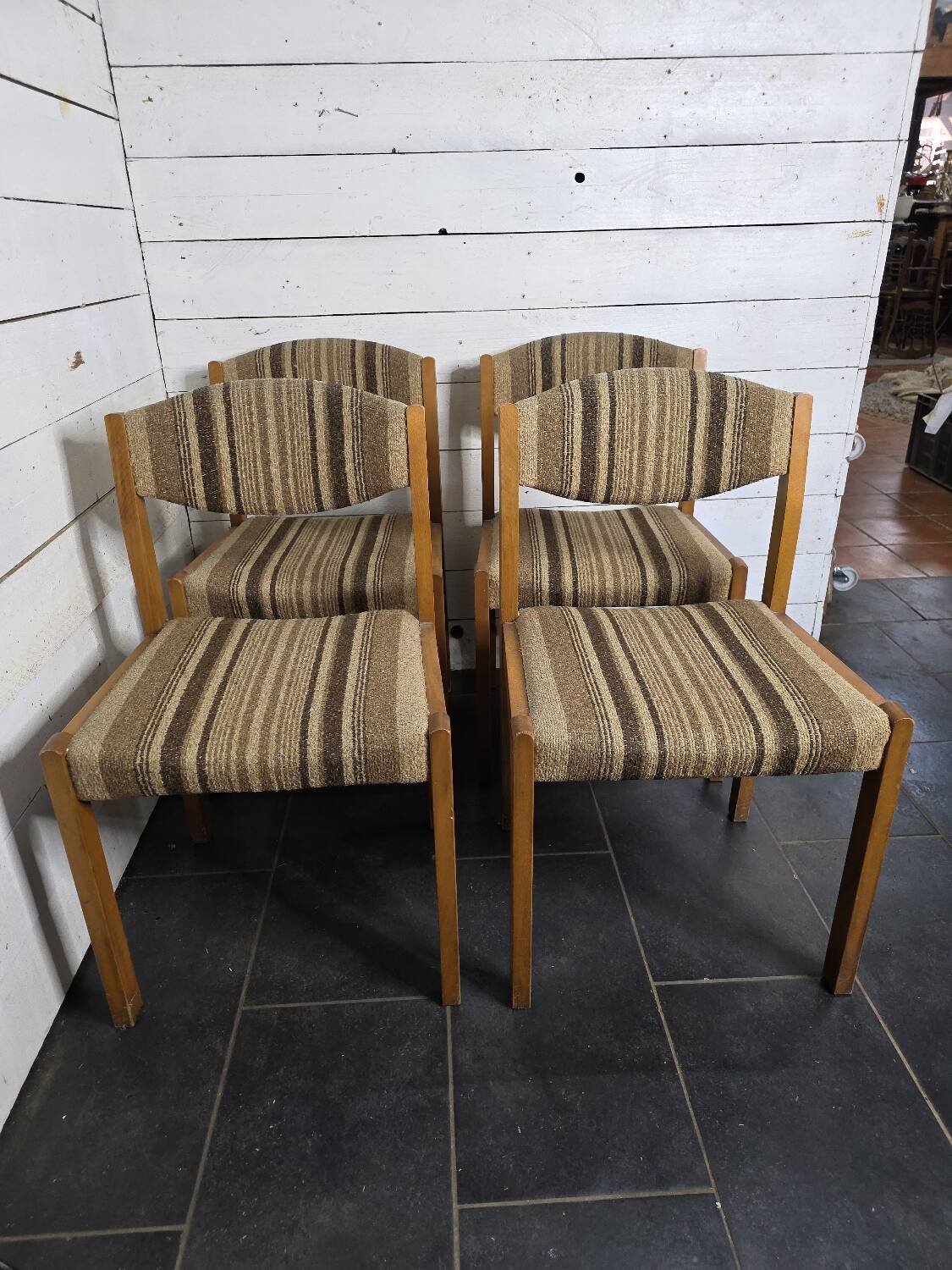 4 vintage self chairs from the 60s with wool seats