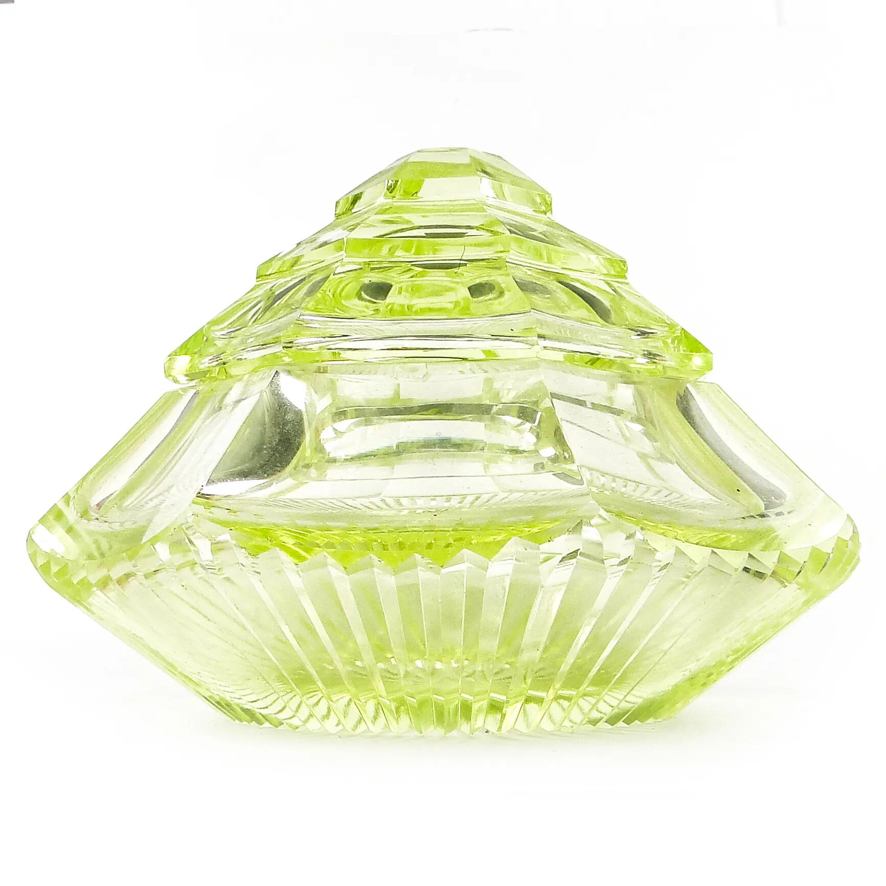 Art Deco bonbonniere, uranium crystal, Poland, 1930s