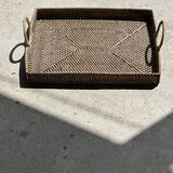 Rectangular Asian handmade basket with circular handle L:45 l:35