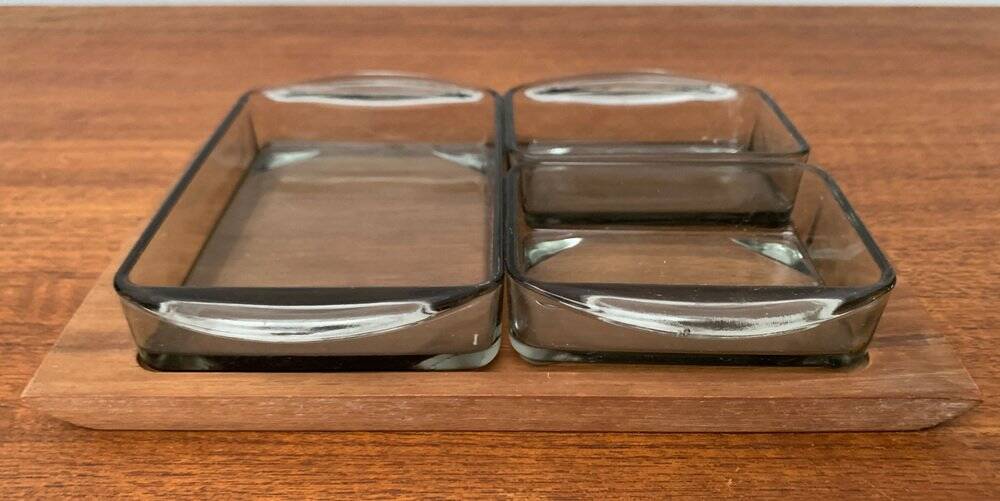 Mid-Century Danish Teak Cabaret Trays with Holmegaard Glasses, 1960s, Set of 4