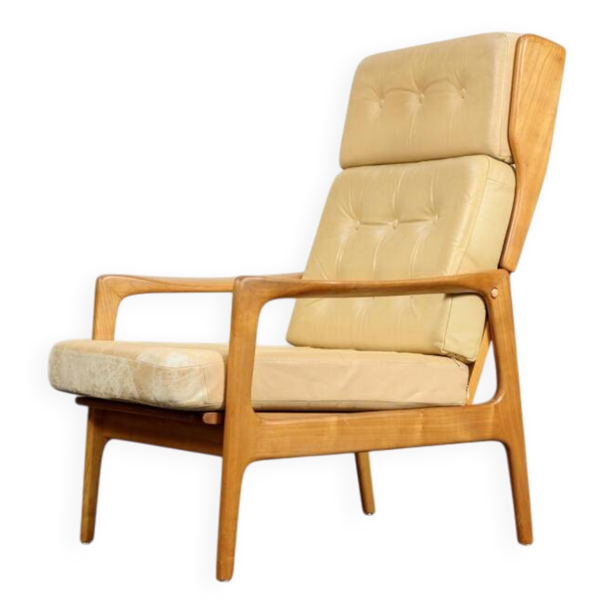 Fauteuil en cuir beige