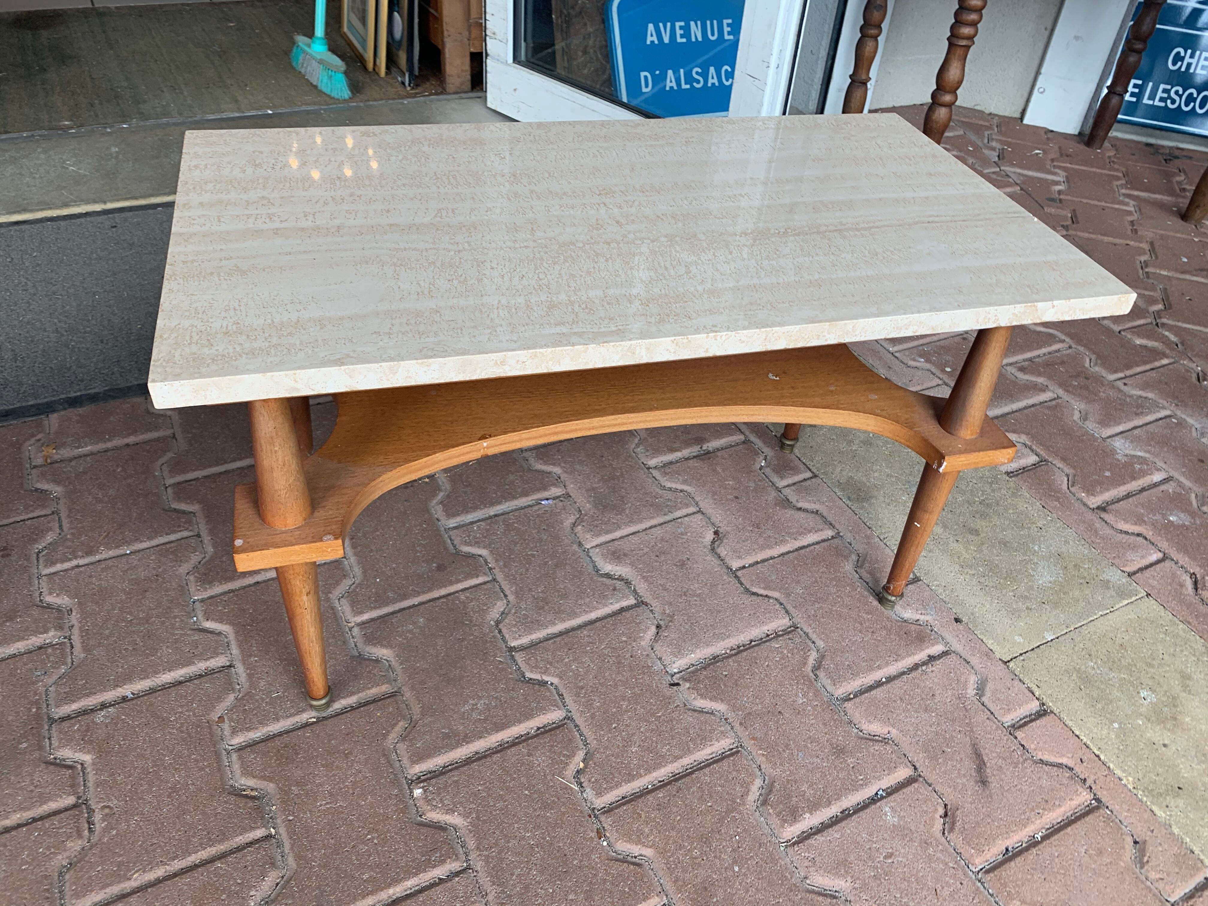 Marble and wood coffee table