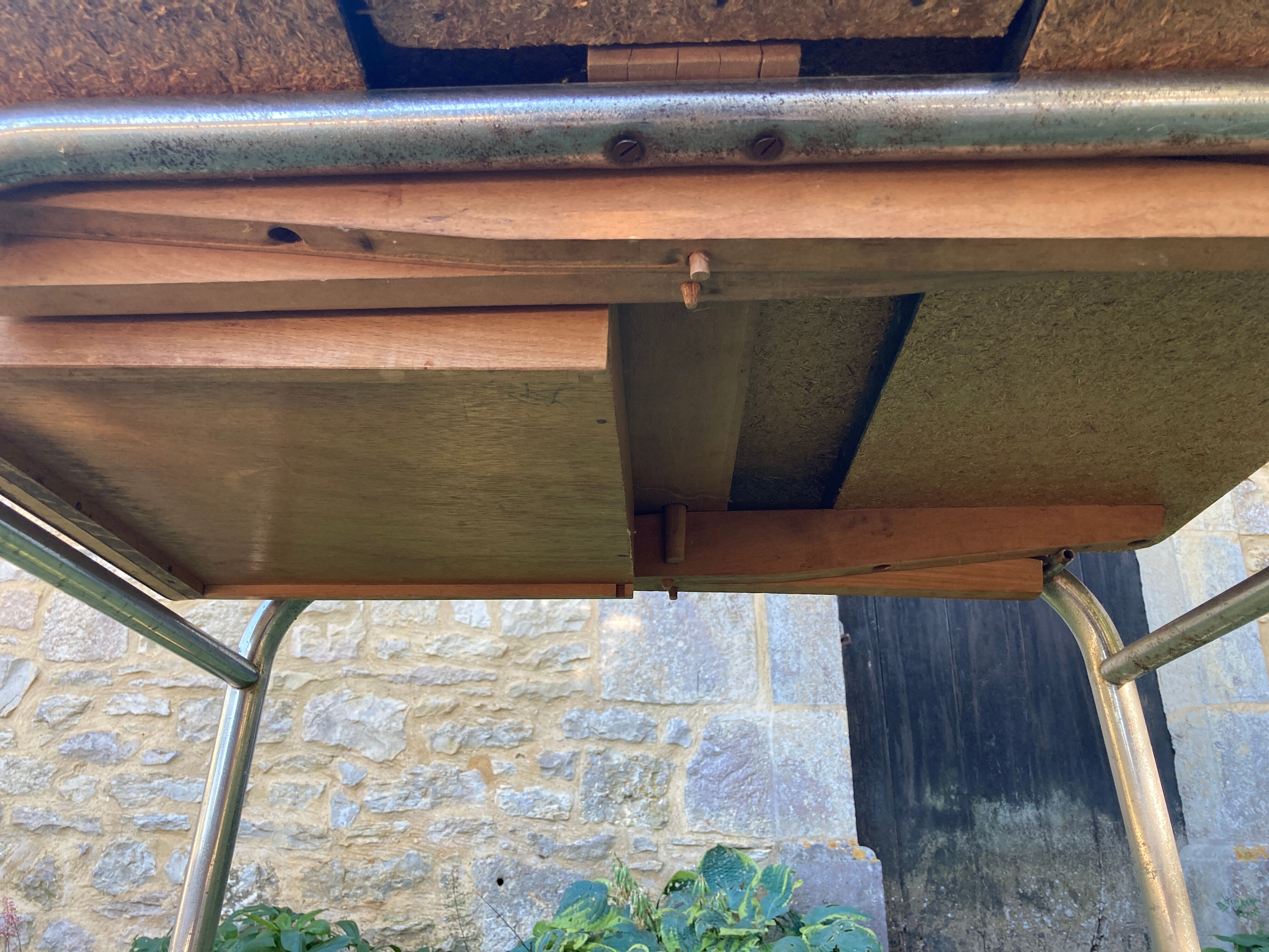 Blue formica table with extensions