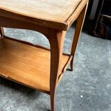 Coffee table, side table in light wood with saber legs.