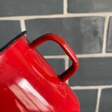 Red enameled sheet metal mug