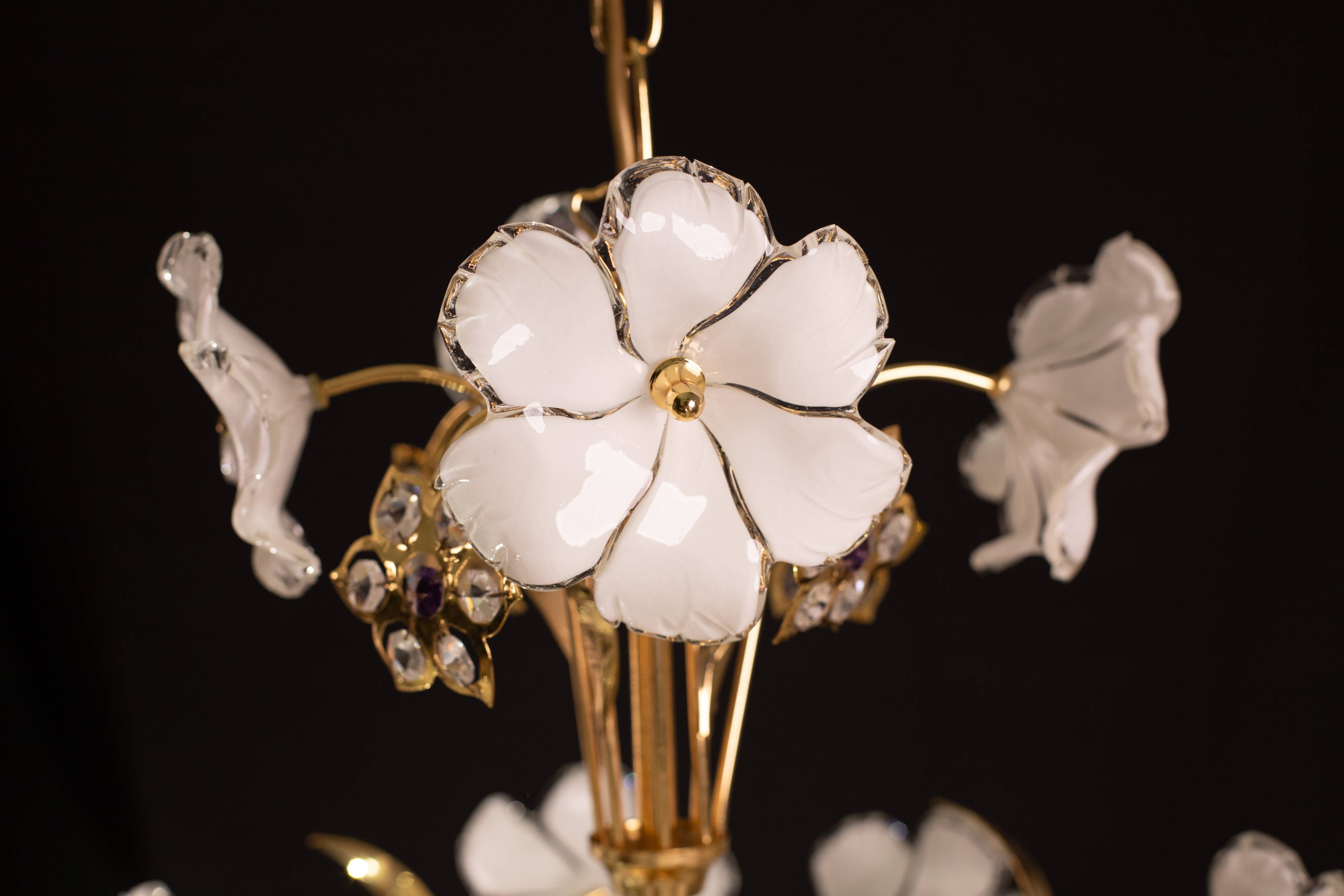 Charming Murano Candlestick White Flowers, 1970