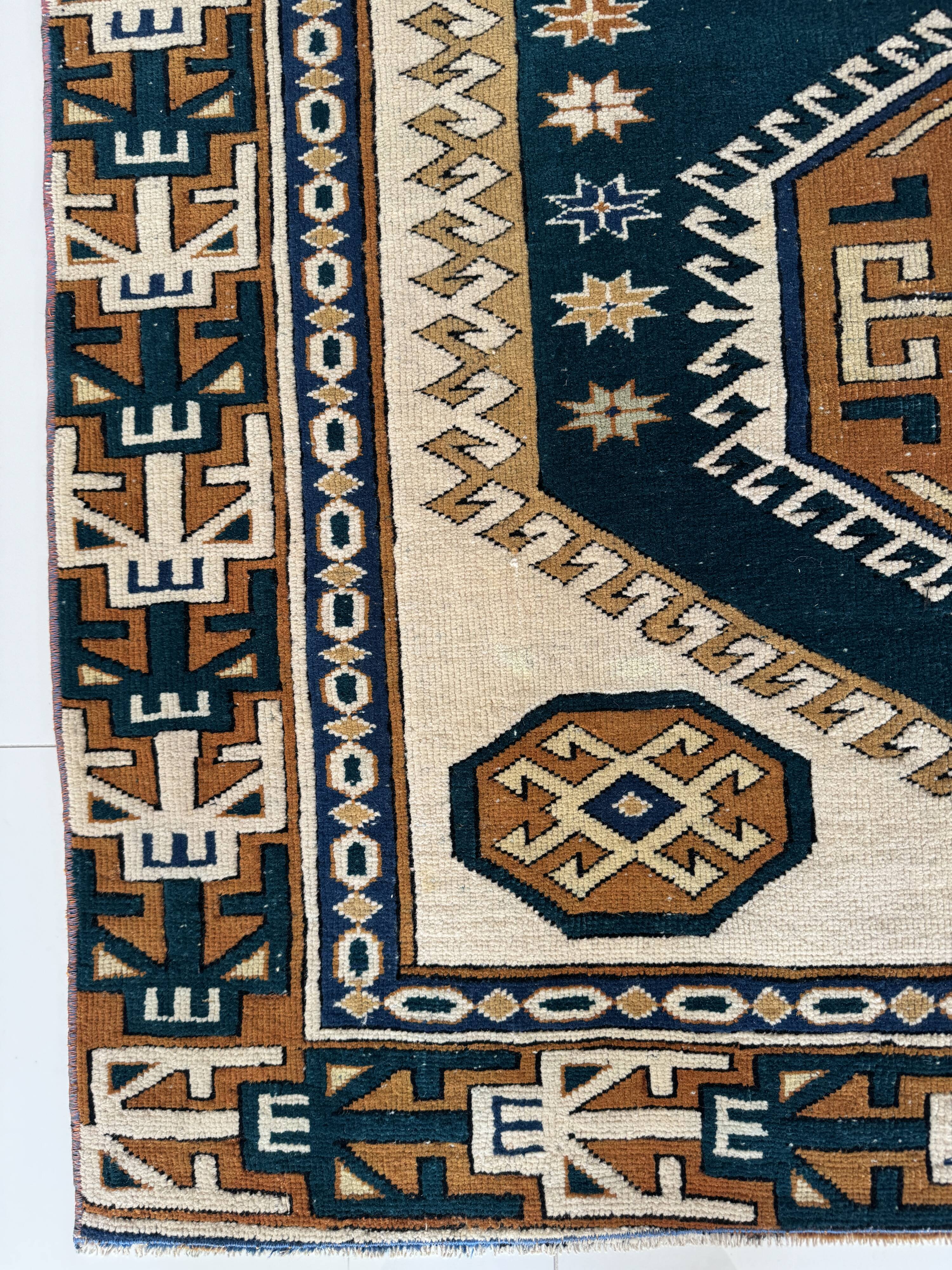 Tapis Oushak moderne en laine douce fait main, tapis vintage turc,