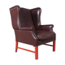 English Georgian Style Brown Leather Wingback Armchair