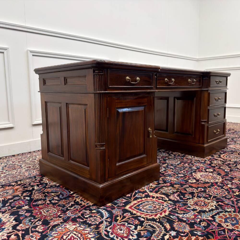 Classic English Desk Green Leather Inlay