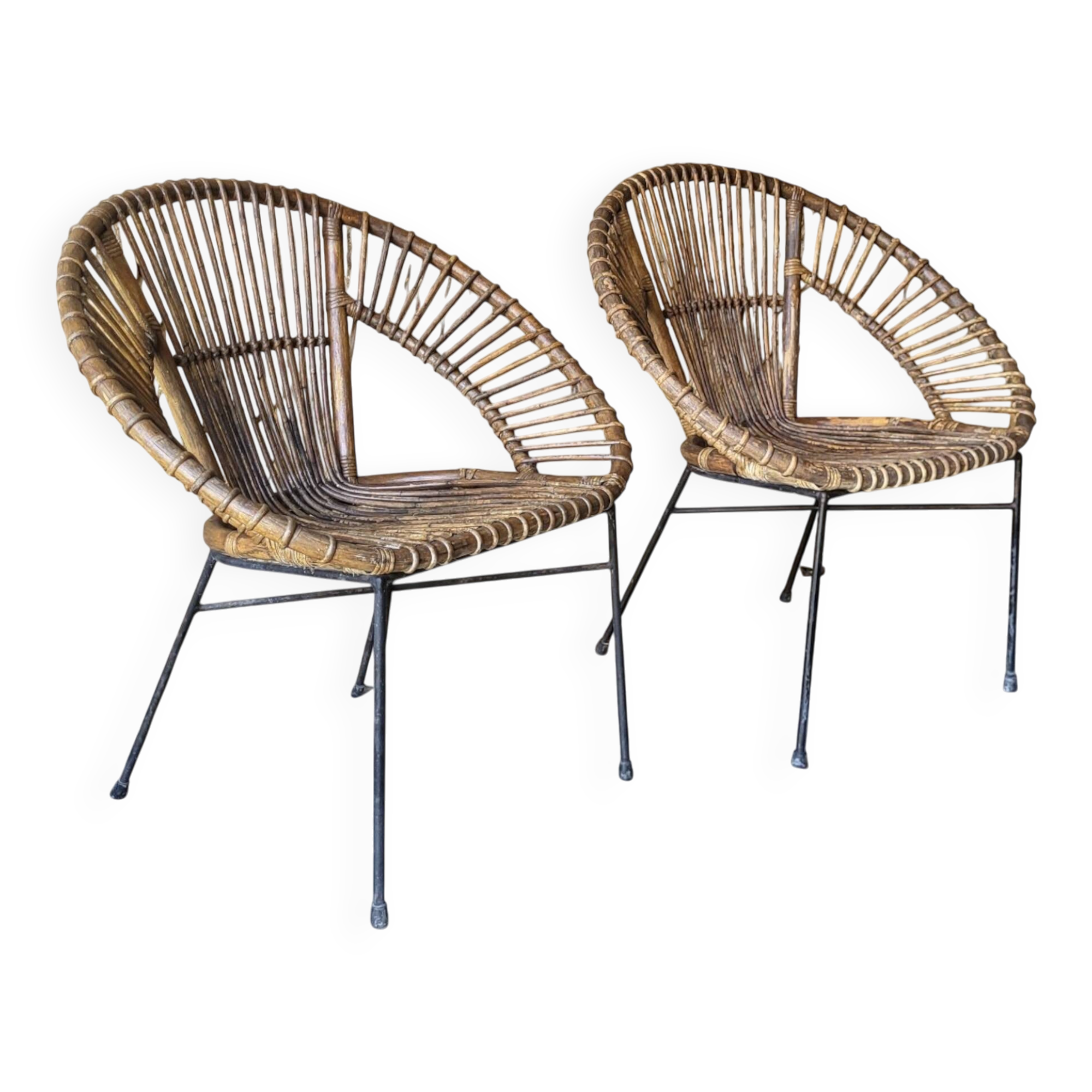 Paire de fauteuils en rotin, années 60