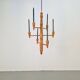 Brutalist Twisted Spool Candle Chandelier in Wood, 1960s