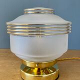 Table lamp vintage art deco globe in white frosted glass with golden edging
