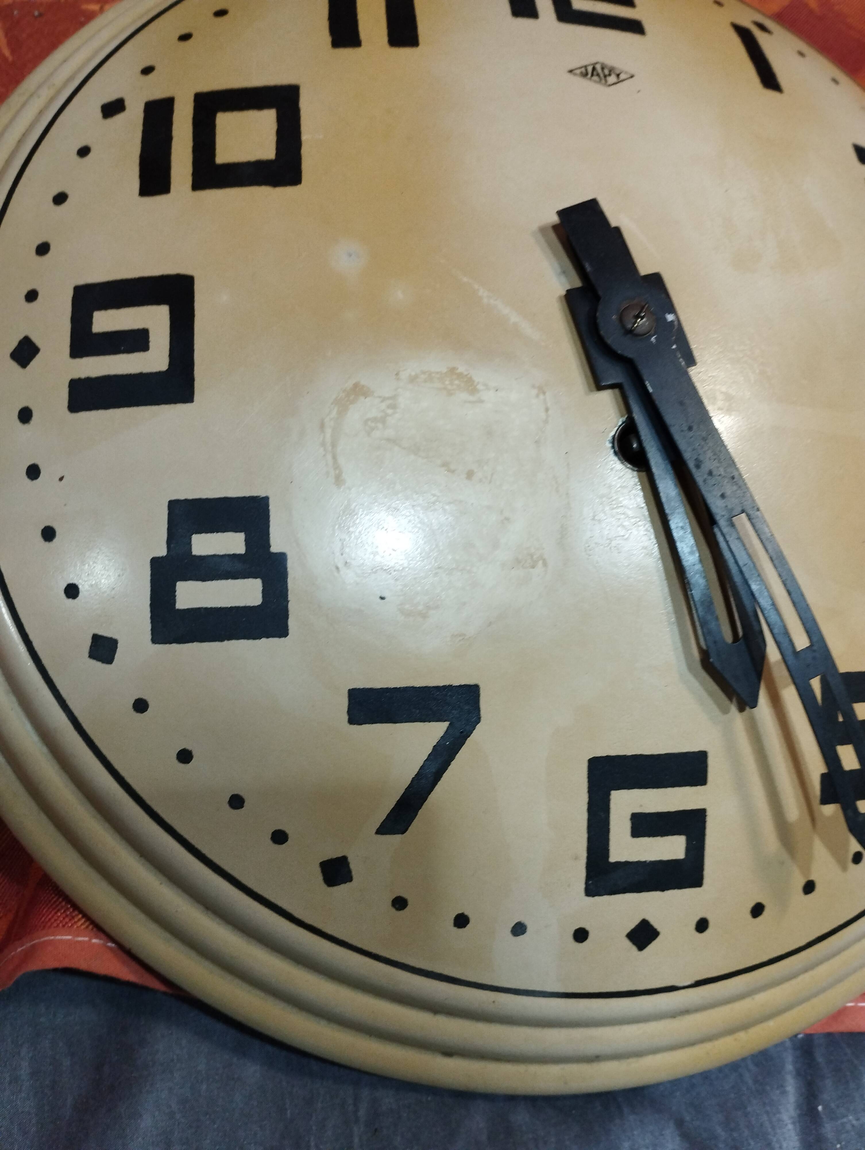 old JAPY mechanical sheet metal wall clock