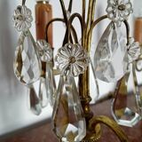 Pair of bronze girandoles with crystal pendants, two arms of lights.