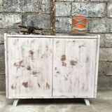 Buffet bahut enfilade - vintage - 1950 - compass feet - white patina