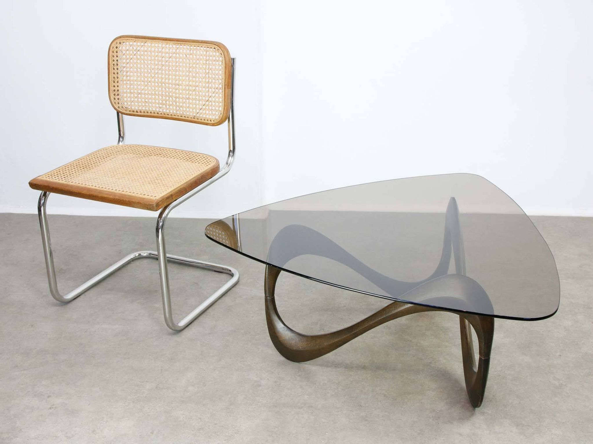 Italian Organic "Snake" Wooden and Smoked Glass Coffee Table, 1960s