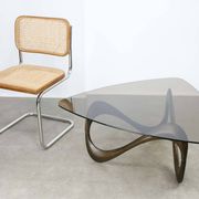 Italian Organic "Snake" Wooden and Smoked Glass Coffee Table, 1960s