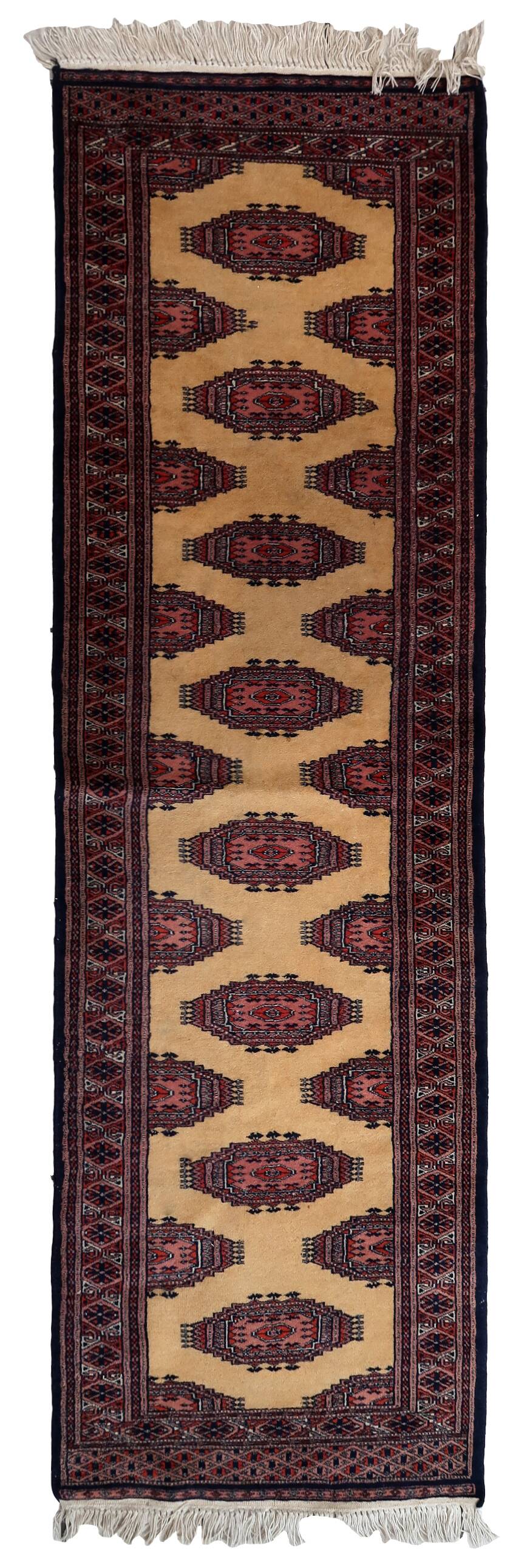 Tapis Bukhara Vintage Fait Main en Laine – 65 x 209 cm - 1C943