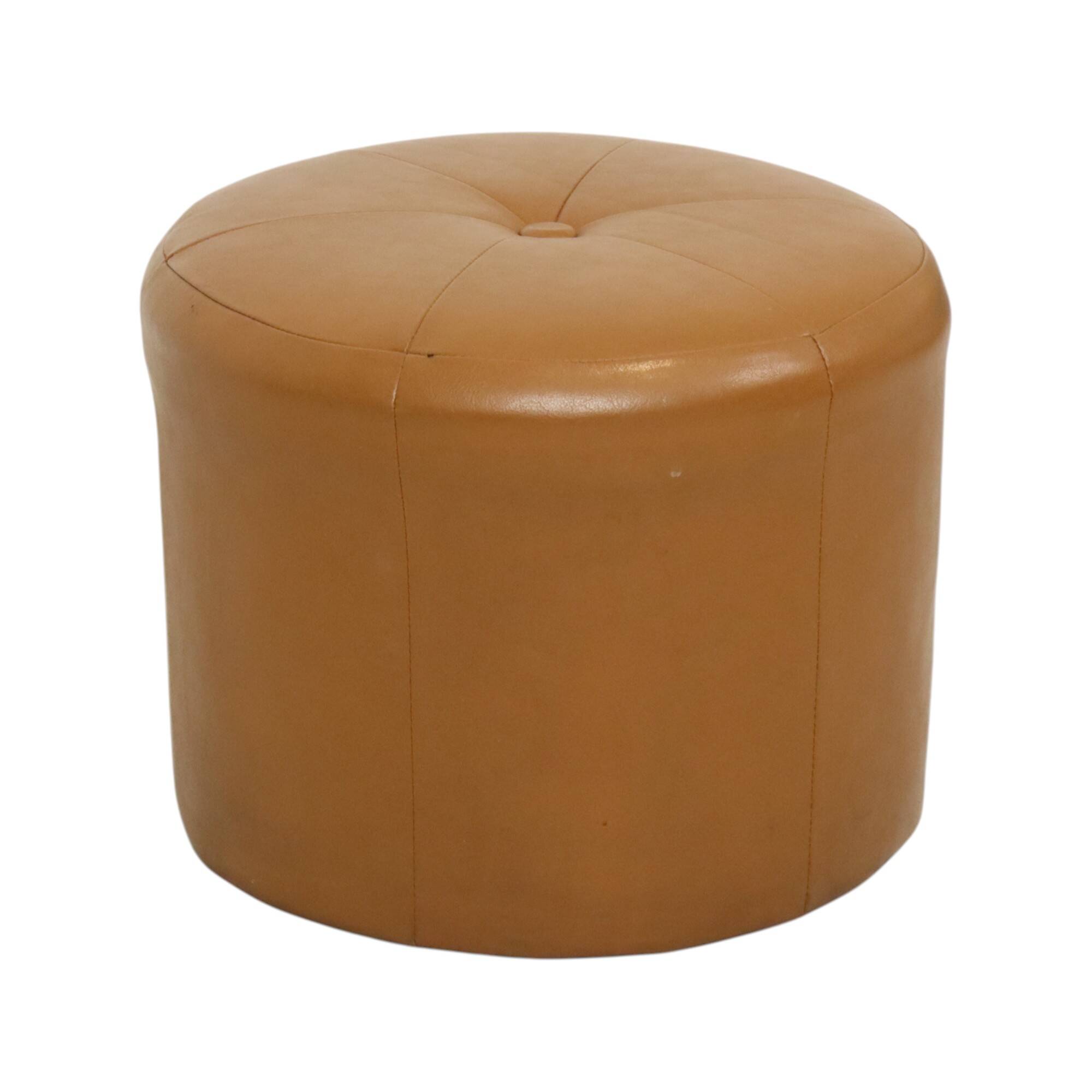 Round Vintage Pouf Camel Brown Skai Faux Leather