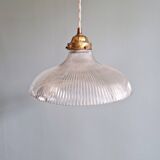 Suspension Holophane in ribbed transparent glass, 1930s