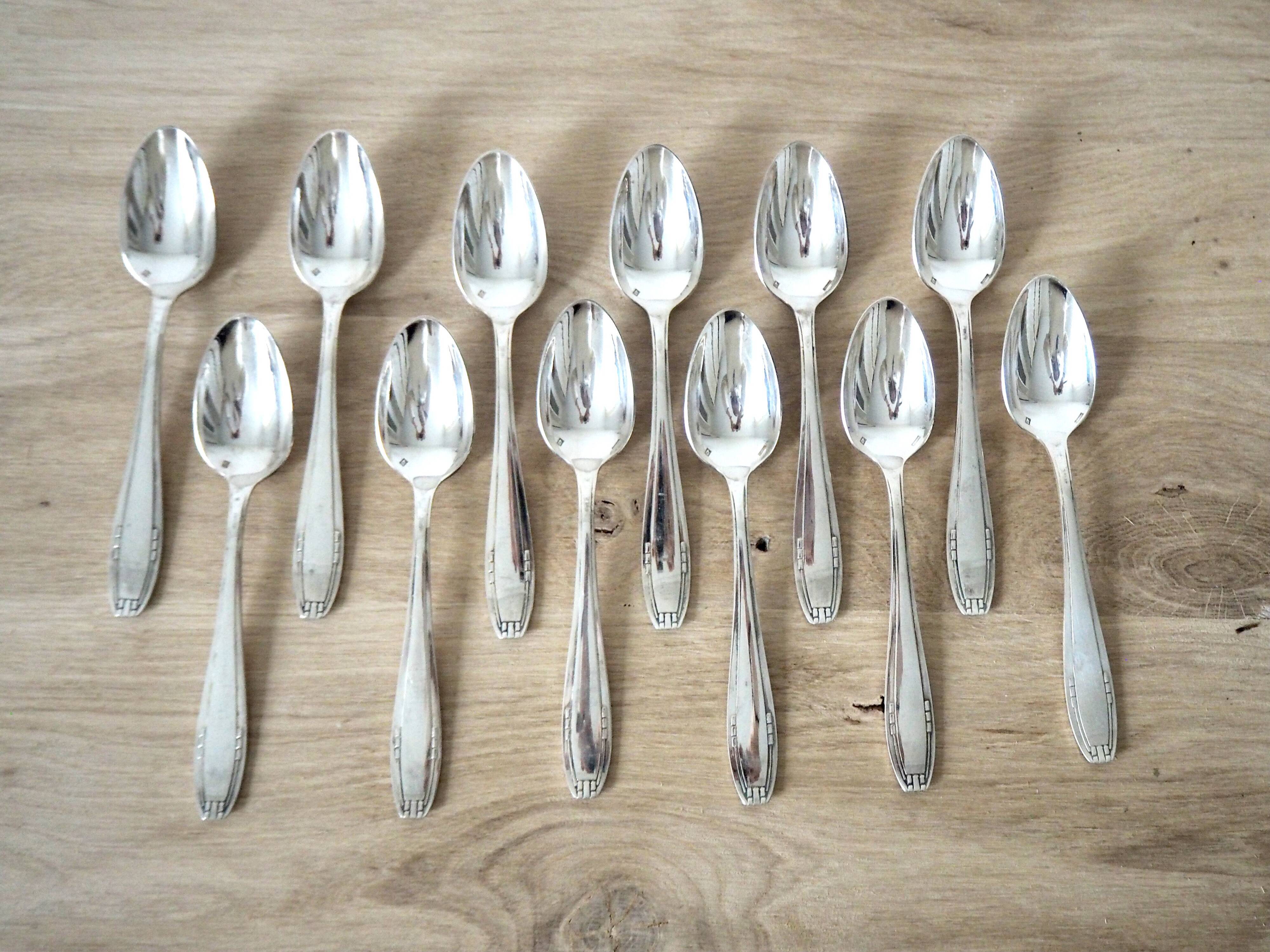 Set of 12 small silver spoons Art Deco