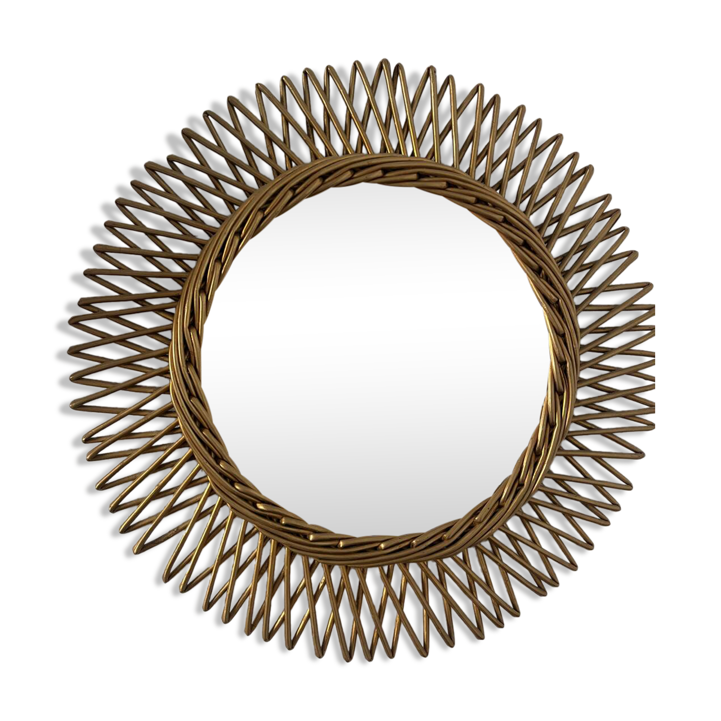 Vintage gold rattan sun mirror