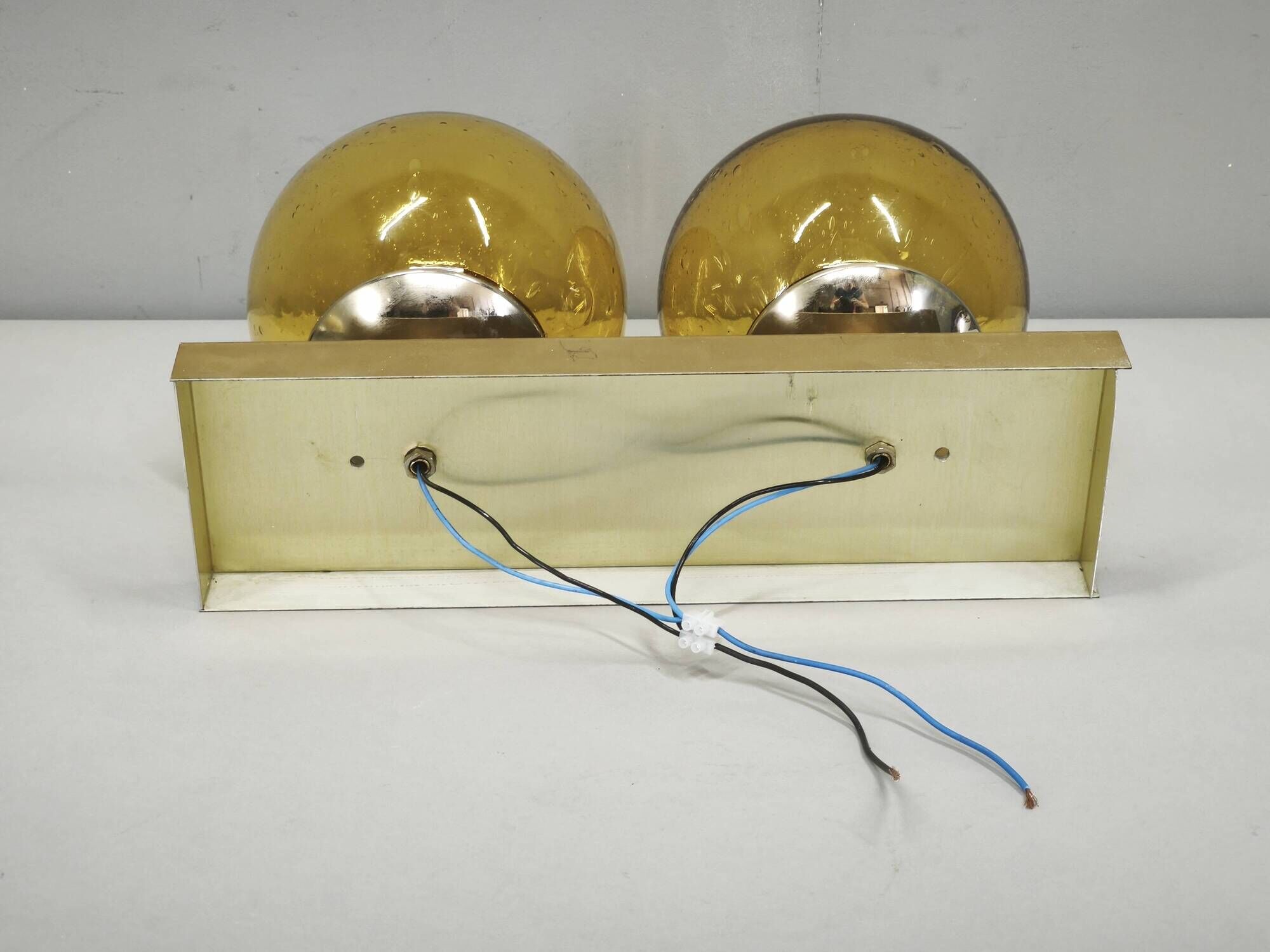 1970s Space Age Amber Glass Double Wall Lamp, Kamenický Šenov