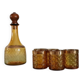 Service vintage Bormioli Rocco – carafe et 5 verres ambrés