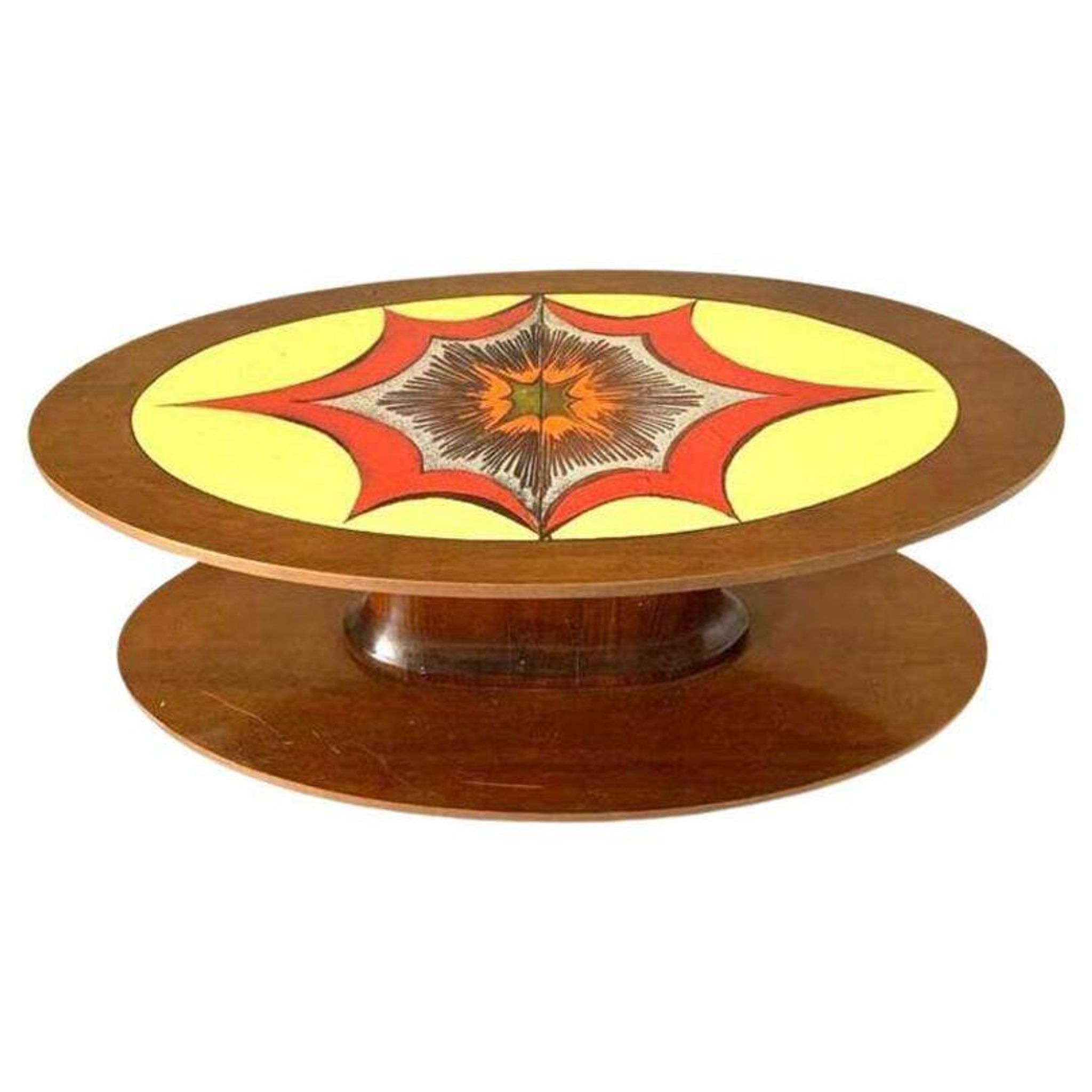 Vintage oval coffee table in solid walnut, Italy 1960s