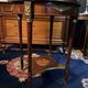 Bouillotte table pedestal table with marquetry decoration and bronze ornaments in the Louis style