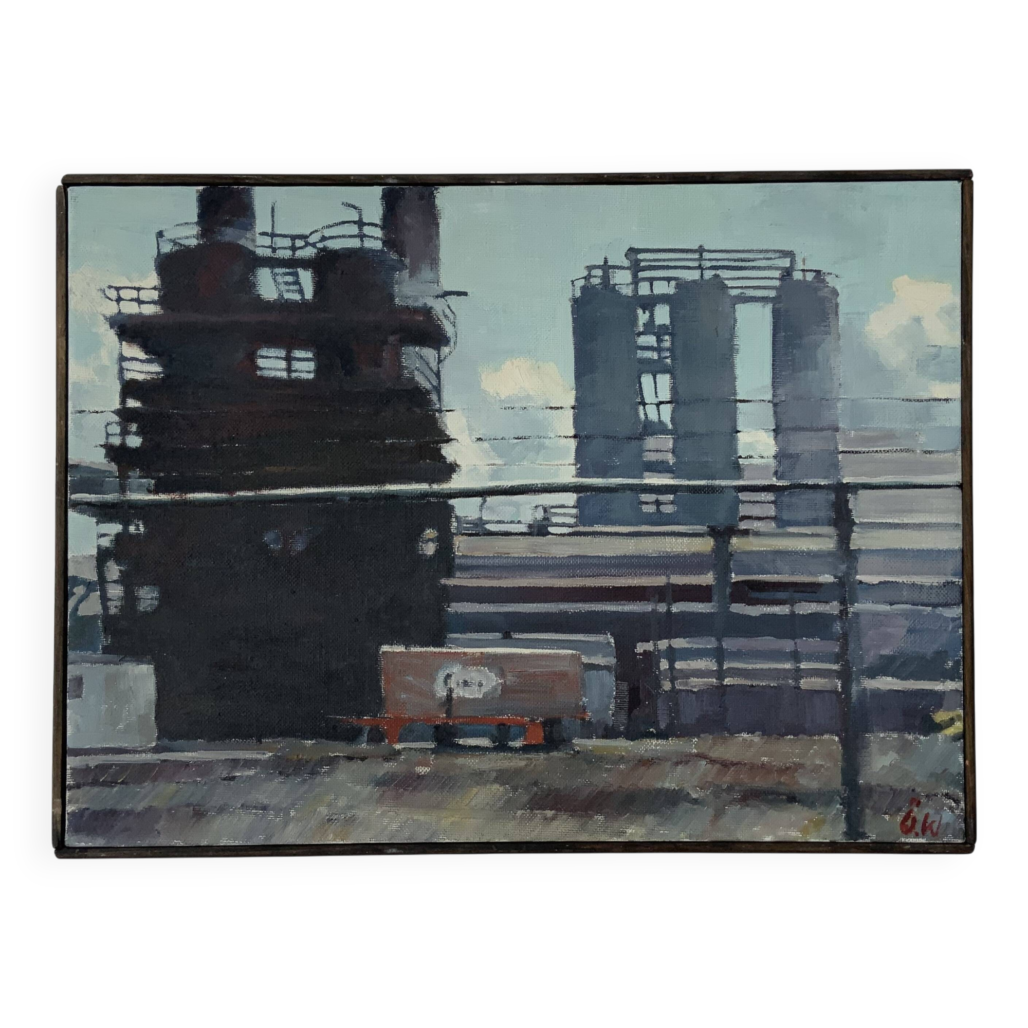 Vintage Oil Painting Industrial Landscape signed ÖRJAN WALLERT (1949)