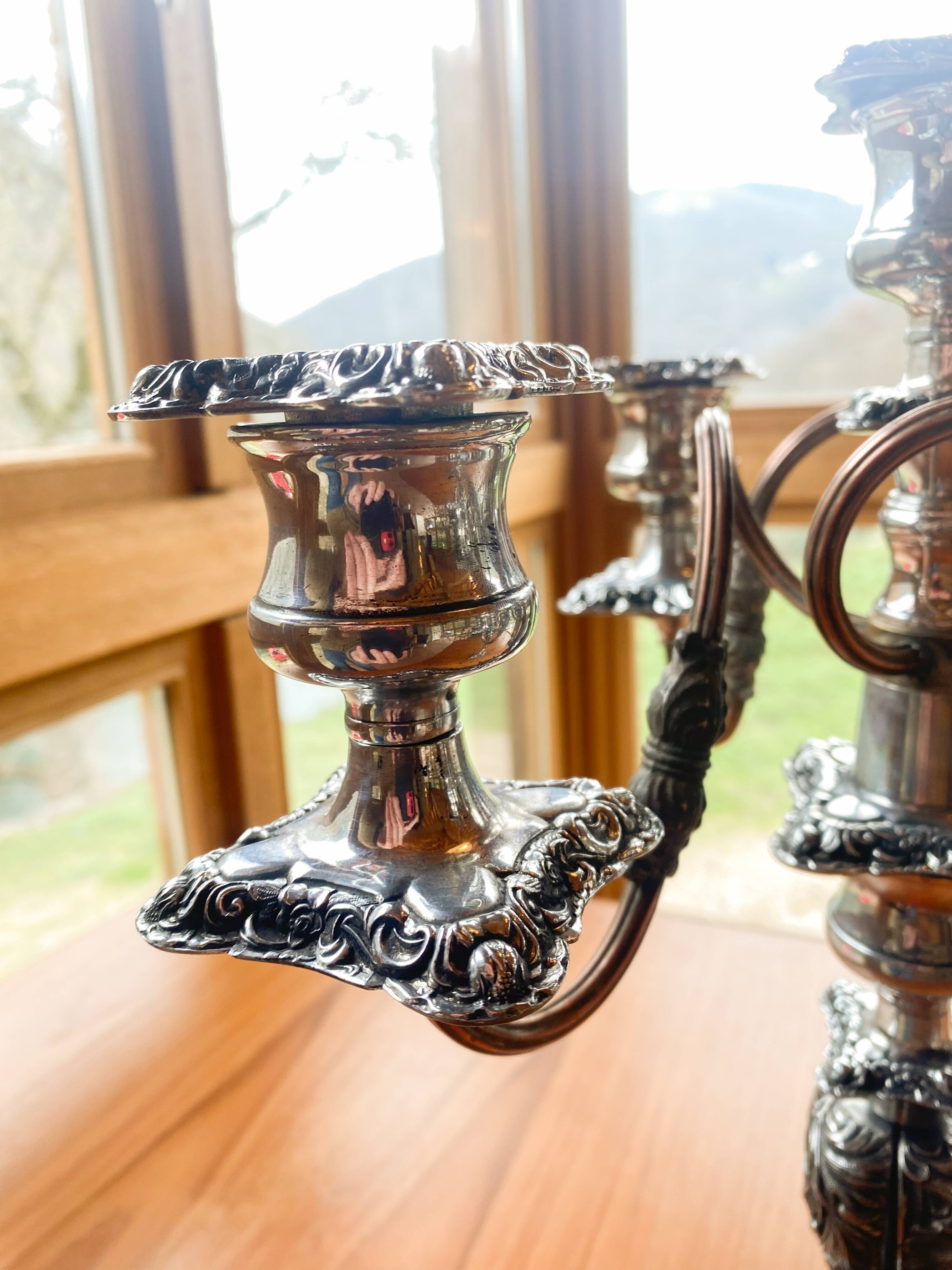 Pair candelabras in silvered bronze