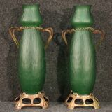Paire de vases en verre français dans le style art nouveau