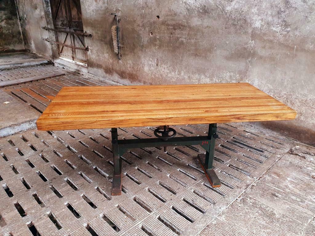 Industrial dining table oak on a workbench frame