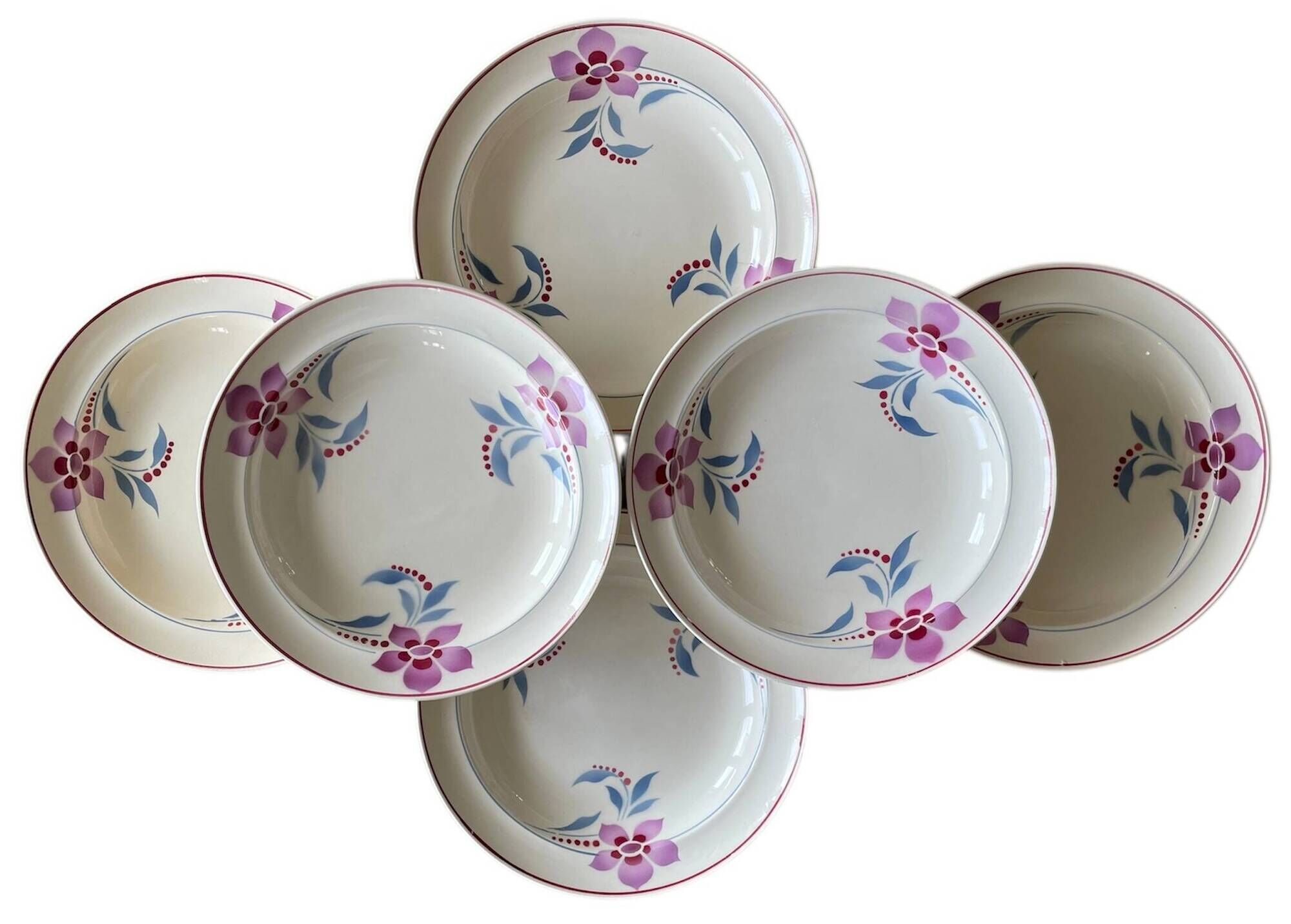 6 antique semi-deep plates in Saint-Amand earthenware (Nord)