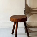 brutalist solid wood tripod stool, France circa 1960