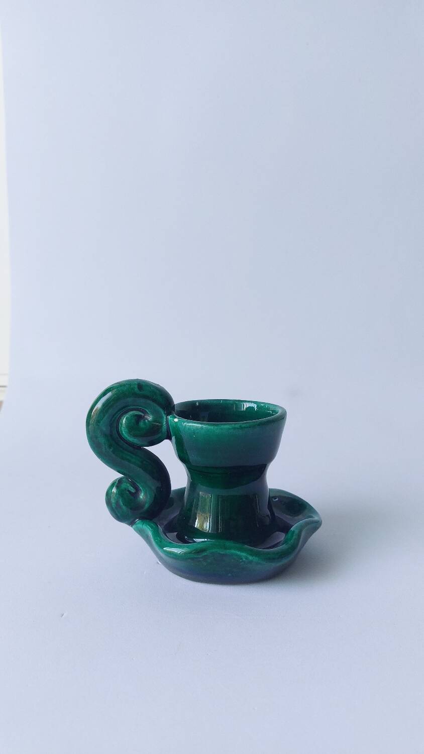 Green ceramic candlestick holder