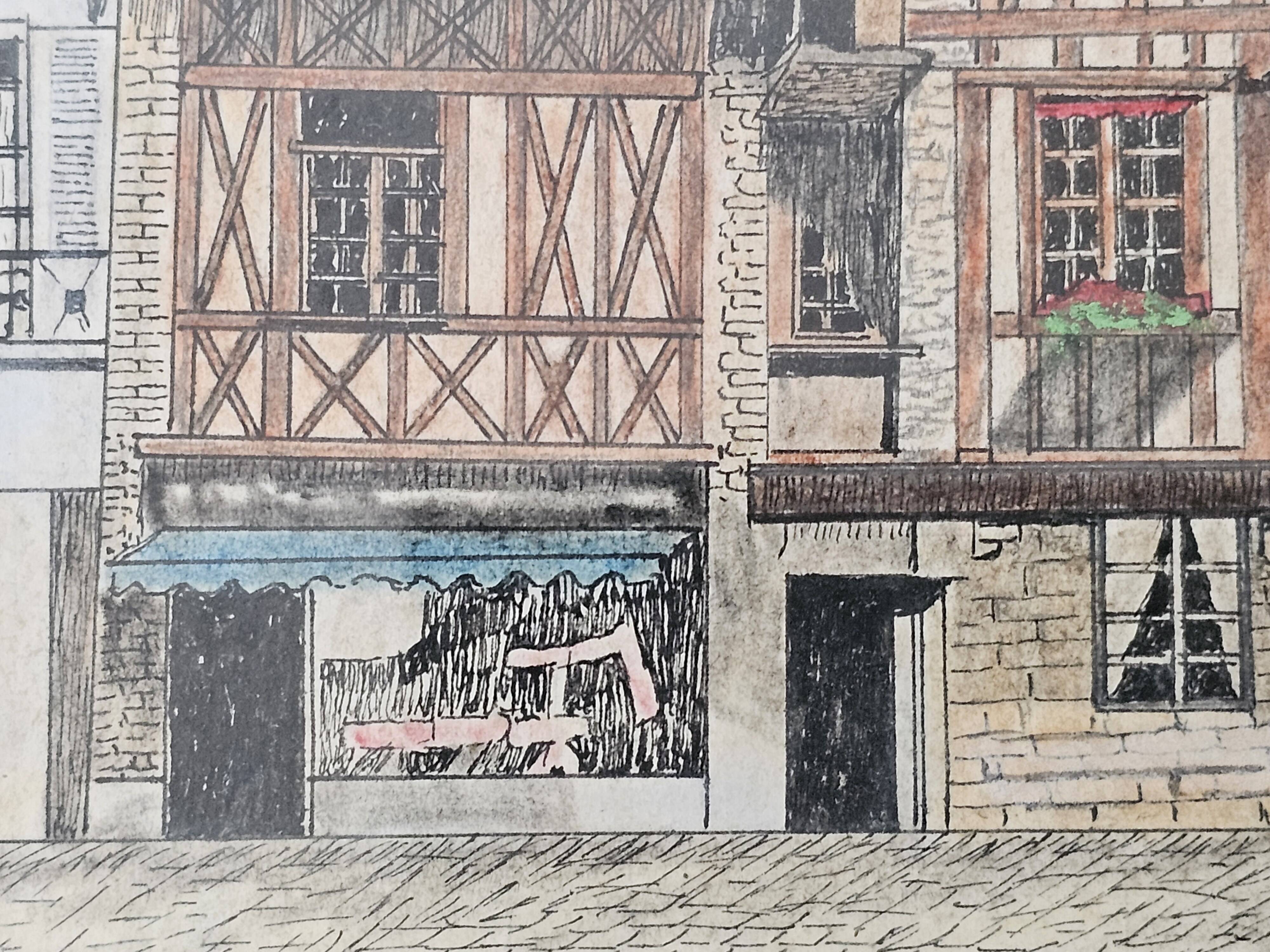 Tableau Ink and pastel - Dijon Place François-Rude - E Poinet