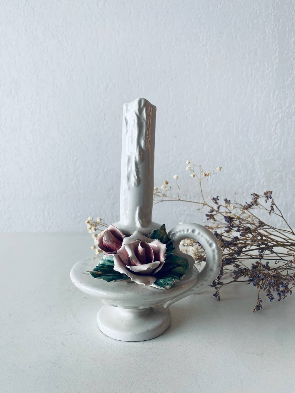 Italian slip candle holder signed