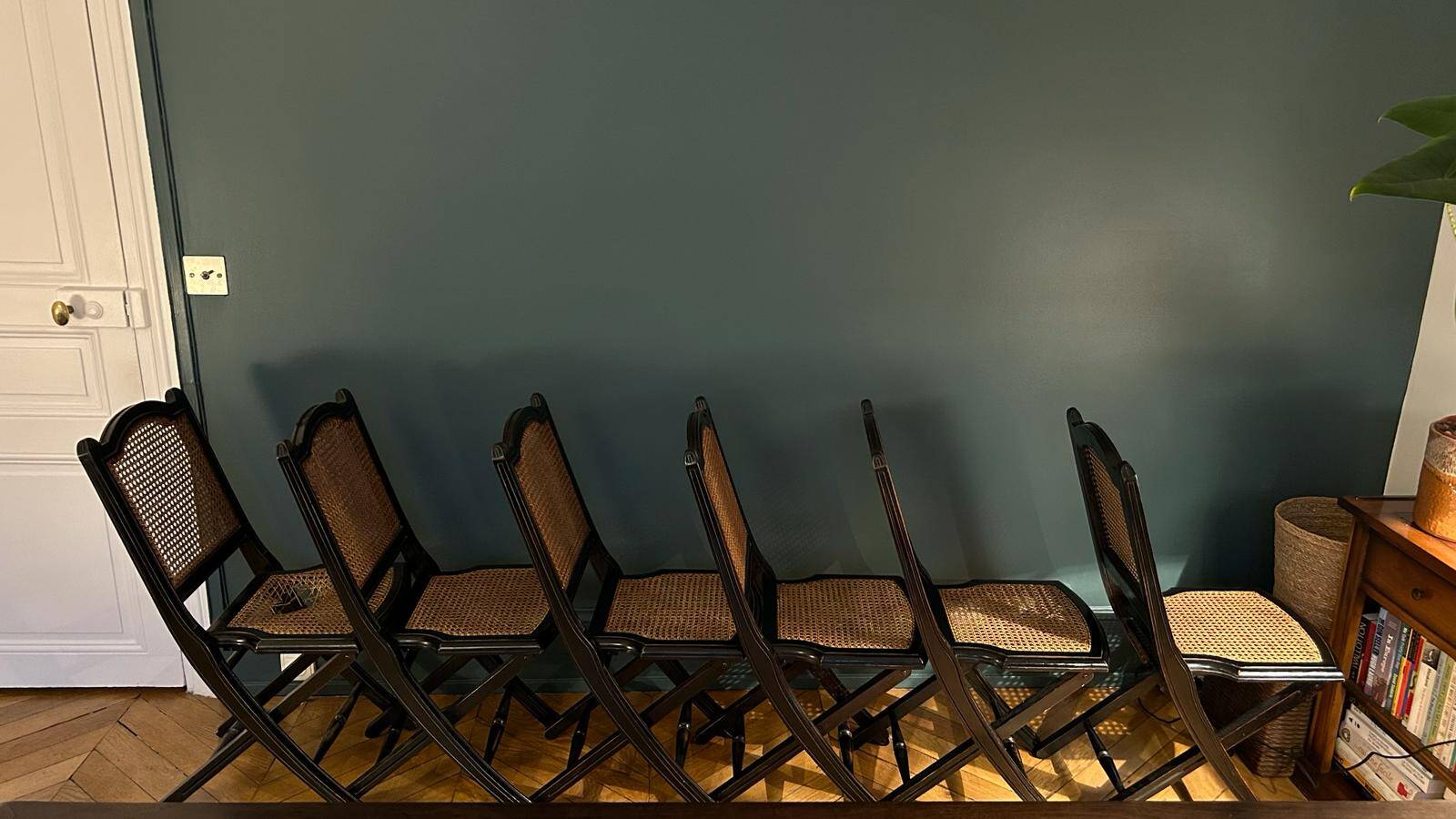 Set of 6 Roche Bobois folding chairs cannage dining room