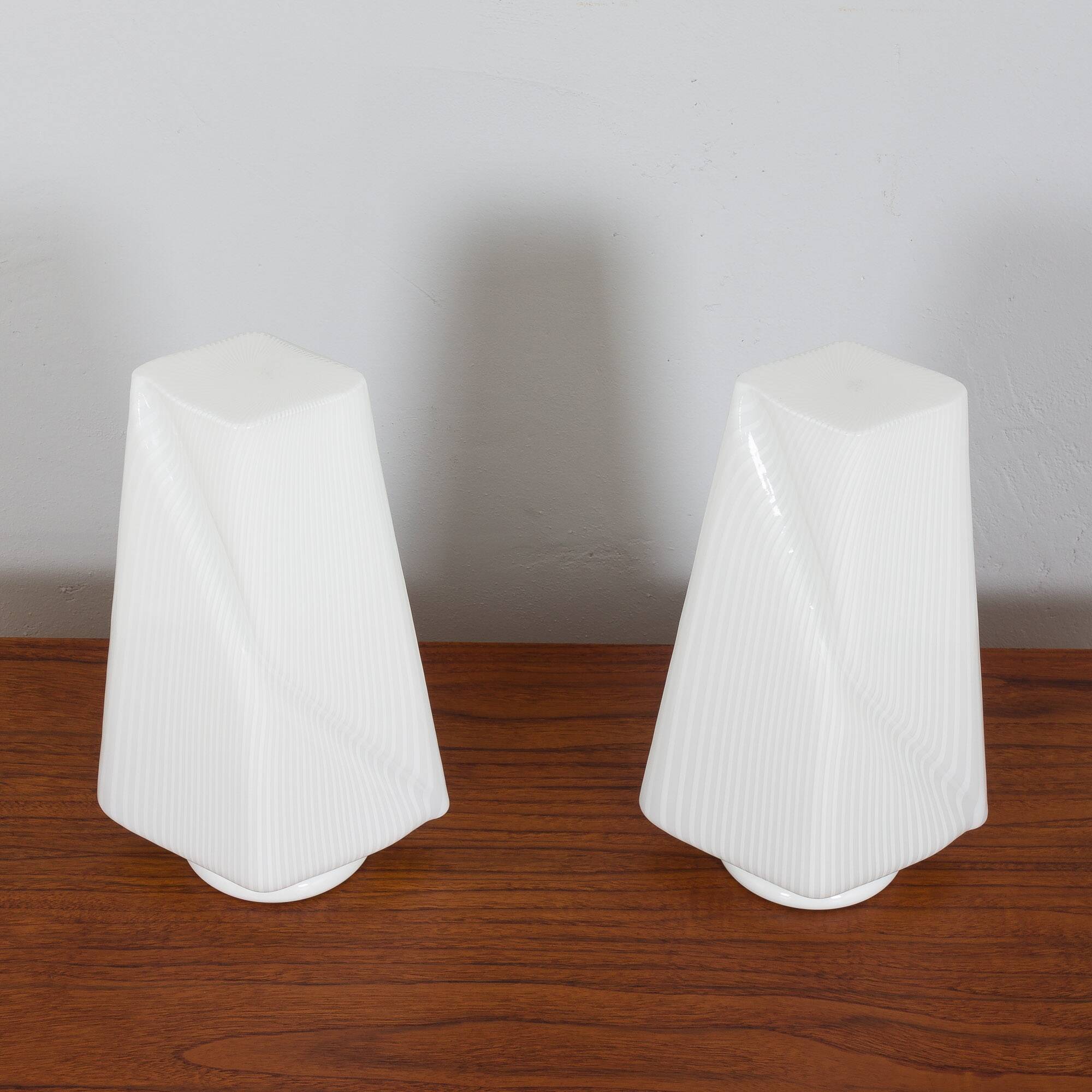 Pair of Italian striped Murano glass table lamps in style of Lino Tagliapie
