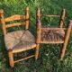 Duo of brutalist straw-covered oak chairs 1940-1950 # Charles Dudouyt