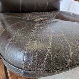 Vintage Panther Lounge Chair with Ottoman / Brown Leather Recliner Armchair