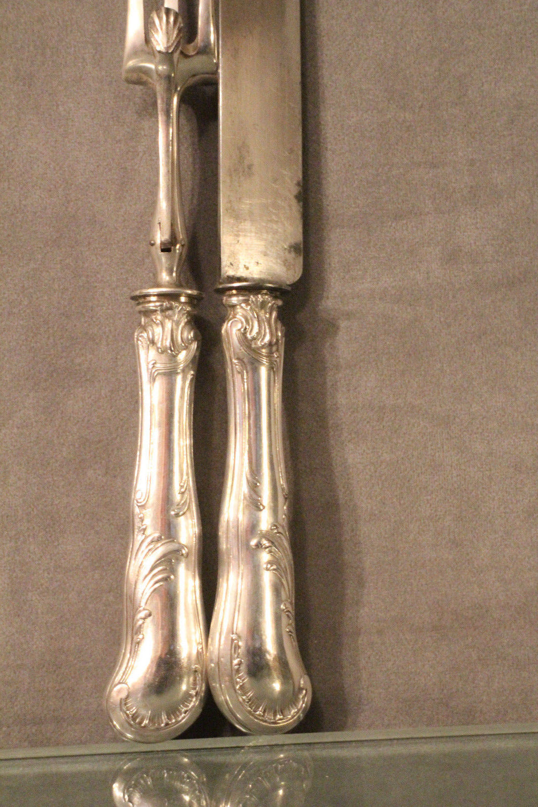 Cutting service knife handles silver Minerve style Rocaille Louis XV