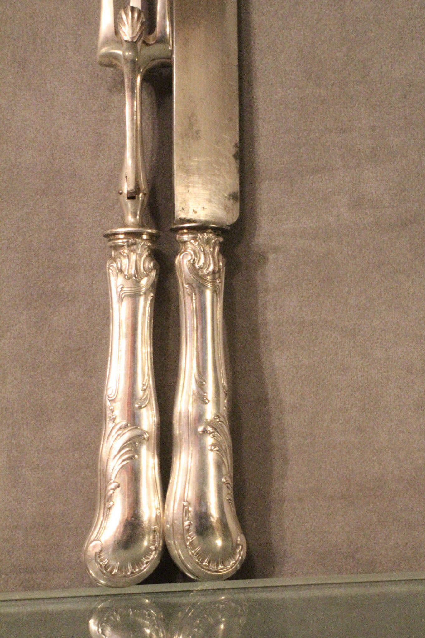 Cutting service knife handles silver Minerve style Rocaille Louis XV