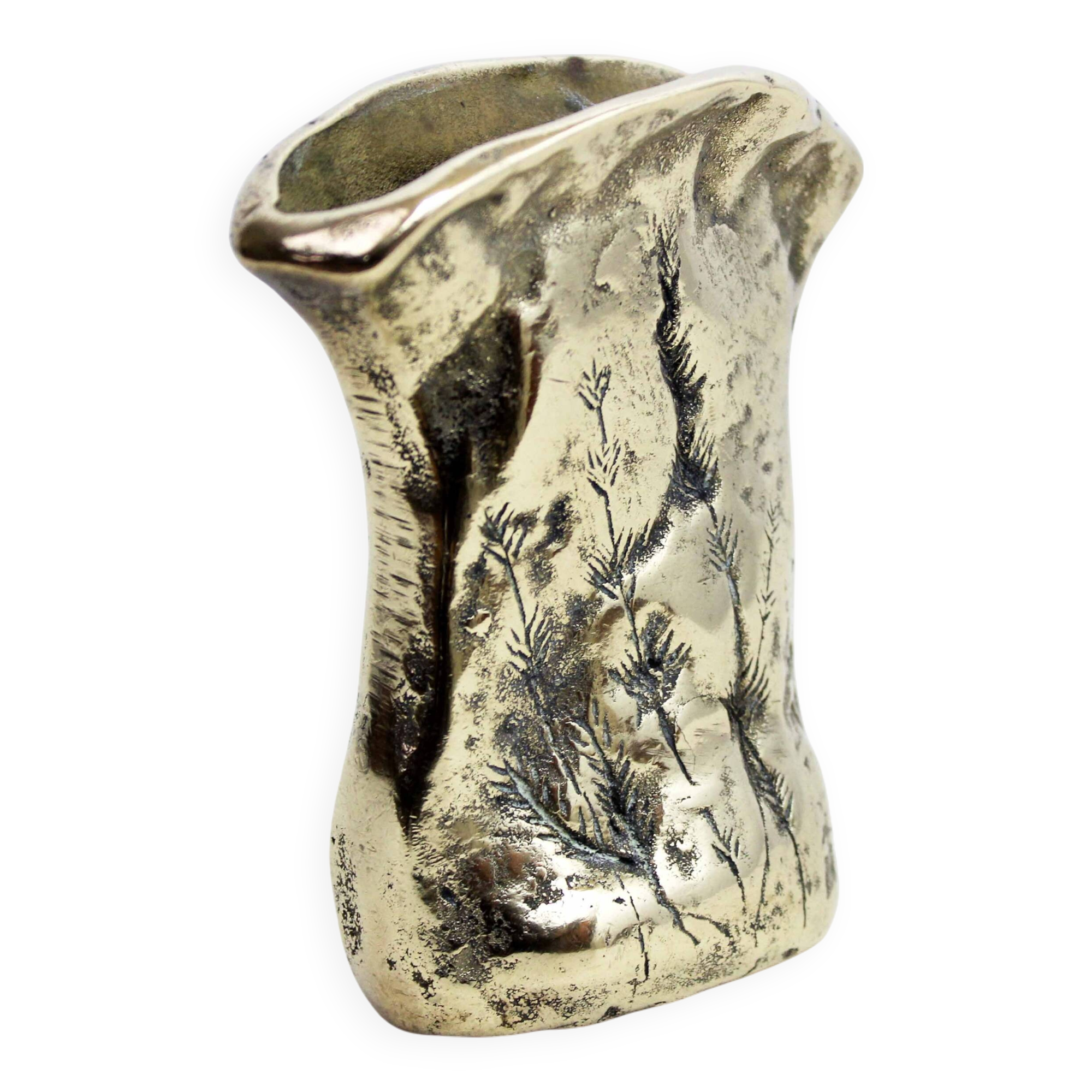 Mid-century bronze or brass vase with herbarium decoration