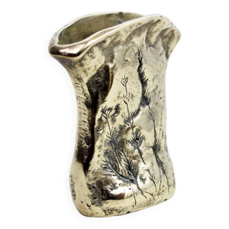 Mid-century bronze or brass vase with herbarium decoration