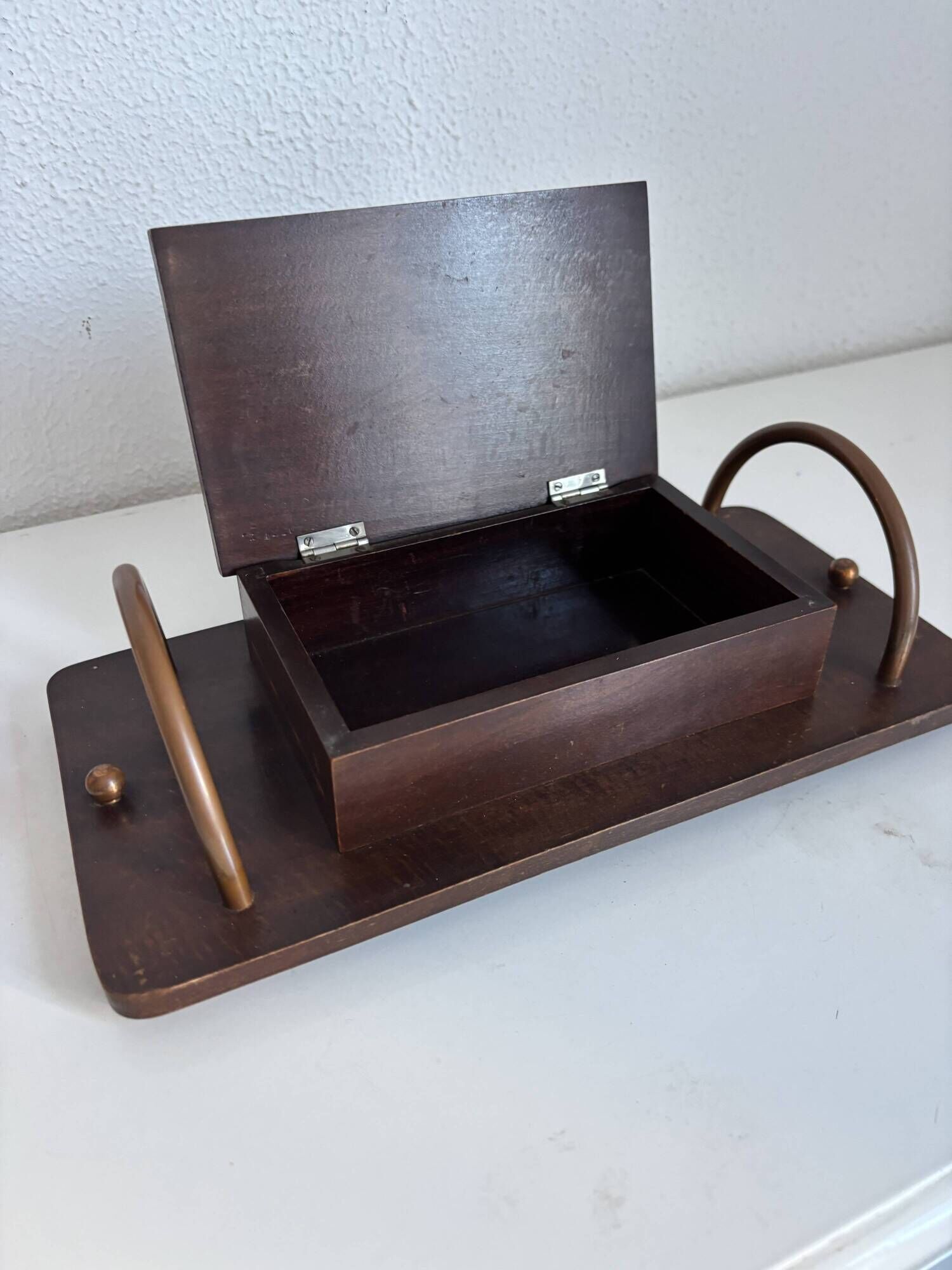 Vintage 1960 cigarette holder wooden metal copper - 31 x 15 cm